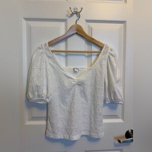 Monki White Eyelet Blouse with Puff Sleeves